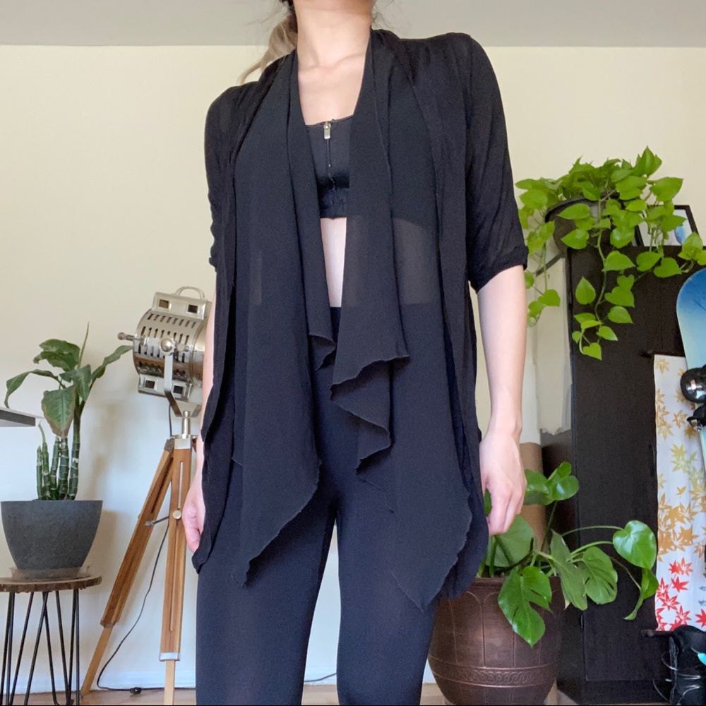 Sheer Draped Flowy Open Jacket